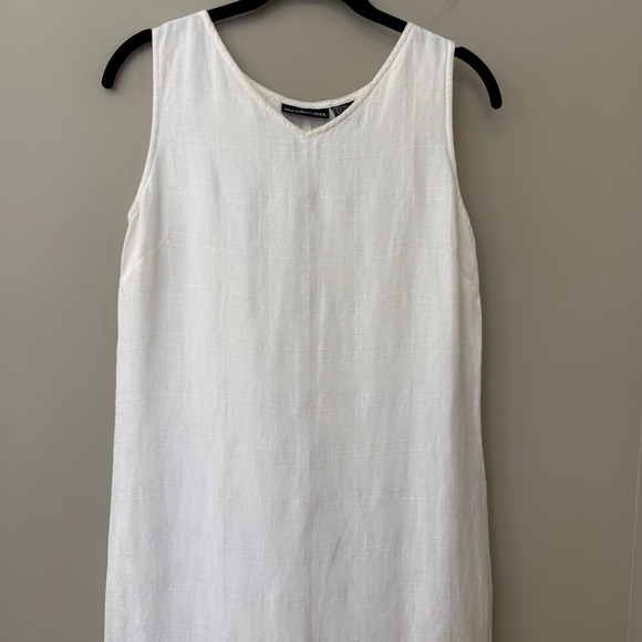 Style & Co White Textured Linen Blend V Neck Sleeveless Midi Dress Size 4P - Picture 3 of 9